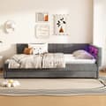 Pikkukuva 1 / 11: Daybett 140x200cm - Tagesbitt, Schlafsofa, USB+Type C, LED-Umgebungslicht, Ausziehbar, Lättrust - Leinen, Harmaa