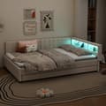 Pikkukuva 3 / 11: Daybett 140x200cm - Tagesbitt, Schlafsofa, USB+Type C, LED-Umgebungslicht, Ausziehbar, Lättrust - Leinen, Beige