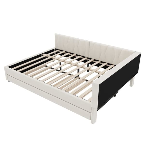 Daybett 140x200cm - Tagesbitt, Schlafsofa, USB+Type C, LED-Umgebungslicht, Ausziehbar, Lättrust - Leinen, Beige