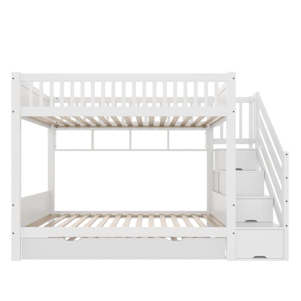Etagenbit 90x200cm - Kinder bid med Ausziehbett, Regal, Kleiderschrank, Staufach - Weiß