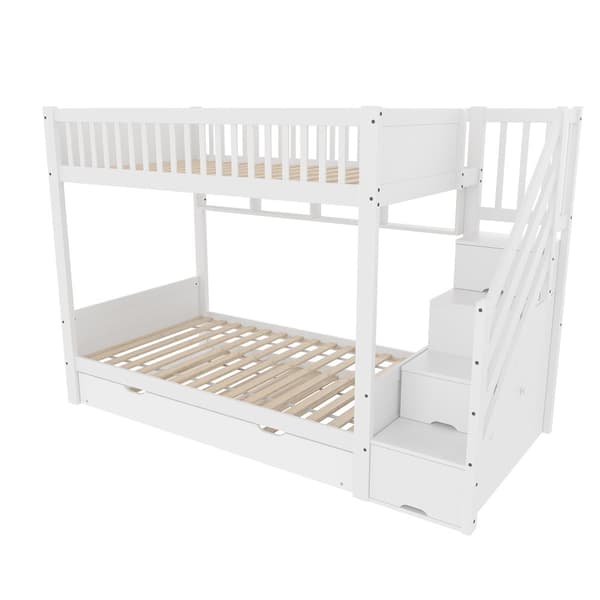 Etagenbit 90x200cm - Kinder bid med Ausziehbett, Regal, Kleiderschrank, Staufach - Weiß