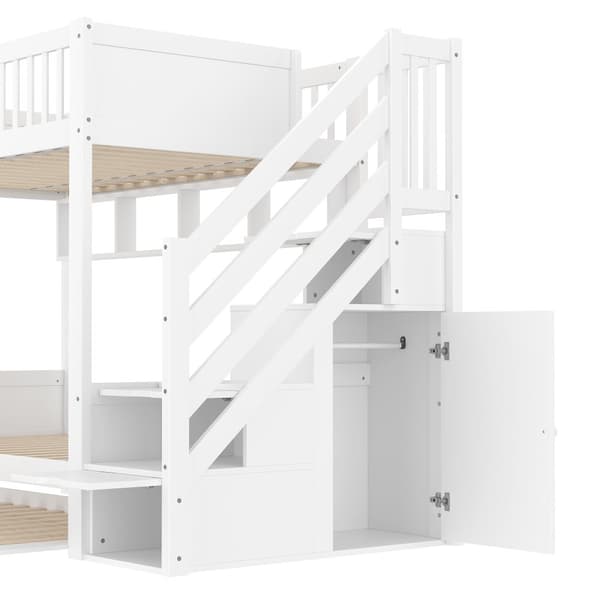 Etagenbit 90x200cm - Kinder bid med Ausziehbett, Regal, Kleiderschrank, Staufach - Weiß