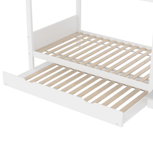 Etagenbit 90x200cm - Kinder bid med Ausziehbett, Regal, Kleiderschrank, Staufach - Weiß
