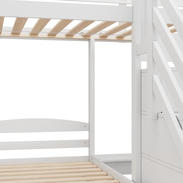 Højseng 90x200cm - 3 Senge, Fyrretræ, Stige med Skuffer, Rækværk, EN 747 Certificeret - Hvid