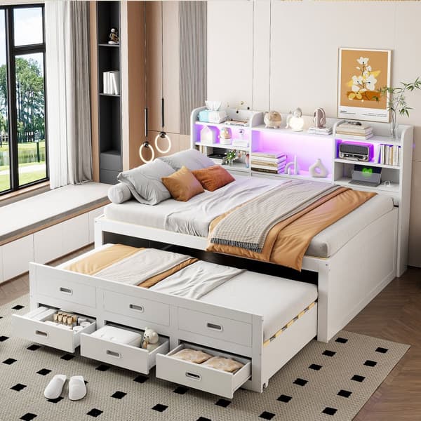 Schlafsofa 140x200cm - Daybett, Tagesbett, 3 Schubladen, Nachttischablage, LED-Fernbedienung, USB + Type-C - Weiß