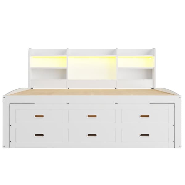 Schlafsofa 140x200cm - Daybett, Tagesbett, 3 Schubladen, Nachttischablage, LED-Fernbedienung, USB + Type-C - Weiß