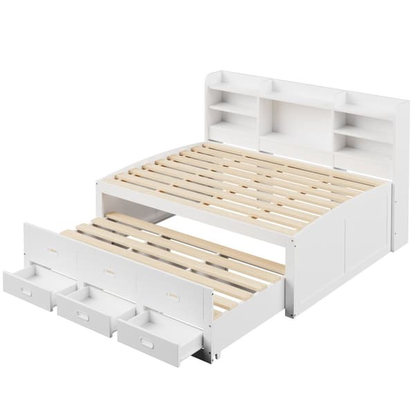 Schlafsofa 140x200cm - Daybett, Tagesbett, 3 Schubladen, Nachttischablage, LED-Fernbedienung, USB + Type-C - Weiß