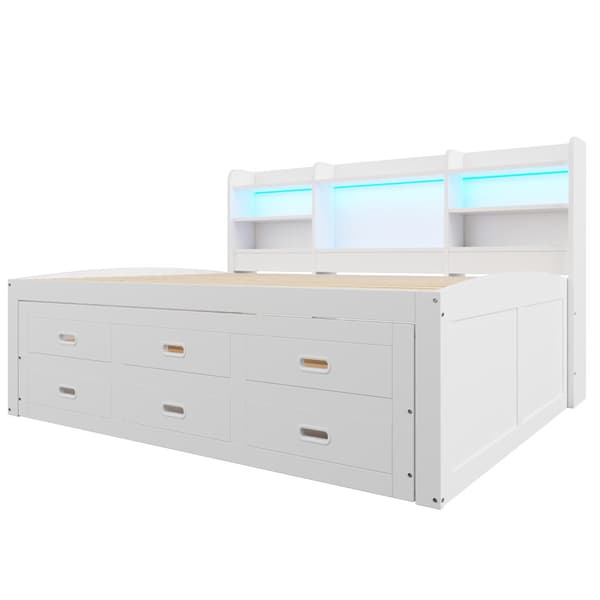 Schlafsofa 140x200cm - Daybett, Tagesbett, 3 Schubladen, Nachttischablage, LED-Fernbedienung, USB + Type-C - Weiß