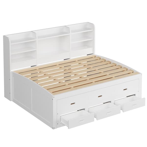 Schlafsofa 140x200cm - Daybett, Tagesbett, 3 Schubladen, Nachttischablage, LED-Fernbedienung, USB + Type-C - Weiß