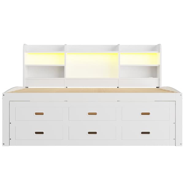 Schlafsofa 90x200cm - Daybett, Tagesbett, 3 Schubladen, Nachttischablage, LED-Fernbedienung, USB + Type-C - Weiß