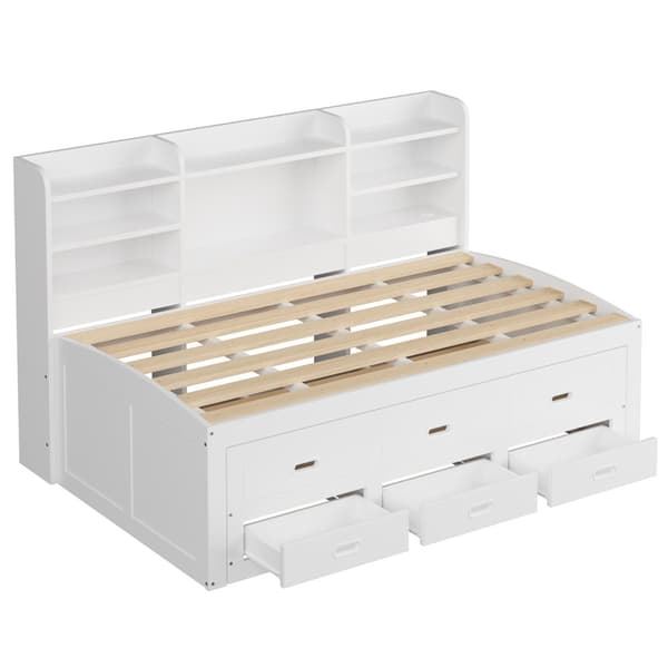 Schlafsofa 90x200cm - Daybett, Tagesbett, 3 Schubladen, Nachttischablage, LED-Fernbedienung, USB + Type-C - Weiß