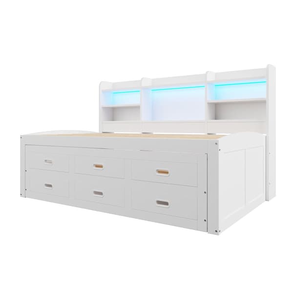 Schlafsofa 90x200cm - Daybett, Tagesbett, 3 Schubladen, Nachttischablage, LED-Fernbedienung, USB + Type-C - Weiß