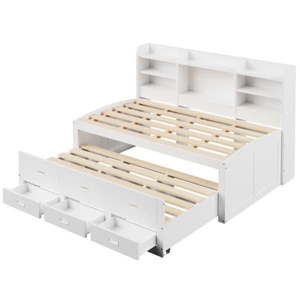 Schlafsofa 90x200cm - Daybett, Tagesbett, 3 Schubladen, Nachttischablage, LED-Fernbedienung, USB + Type-C - Weiß