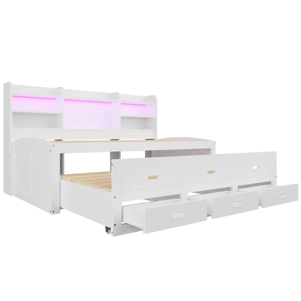 Schlafsofa 90x200cm - Daybett, Tagesbett, 3 Schubladen, Nachttischablage, LED-Fernbedienung, USB + Type-C - Weiß