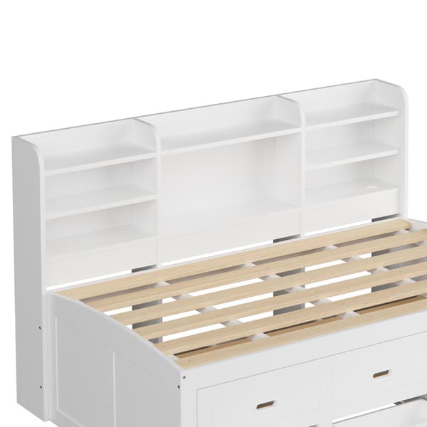 Schlafsofa 90x200cm - Daybett, Tagesbett, 3 Schubladen, Nachttischablage, LED-Fernbedienung, USB + Type-C - Weiß