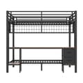 Miniatyrbillede 4 af 11: Hochbett 90x200 & 140x200, Eisenrahmen, Schubladen, Ablagen, LED-Leiste, USB-Anschluss, Schreibtisch, Schwarz