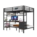 Miniatyrbillede 7 af 11: Hochbett 90x200 & 140x200, Eisenrahmen, Schubladen, Ablagen, LED-Leiste, USB-Anschluss, Schreibtisch, Schwarz