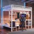 Pikkukuva 3 / 11: Kerrossänky, 90x200/140x200, Rautarunko, Laatikot, Säilytyshyllyt, Työpöytä, 7-värinen LED-valonauha, USB-portti, Valkoinen