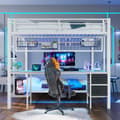 Pikkukuva 1 / 11: Kerrossänky, 90x200/140x200, Rautarunko, Laatikot, Säilytyshyllyt, Työpöytä, 7-värinen LED-valonauha, USB-portti, Valkoinen