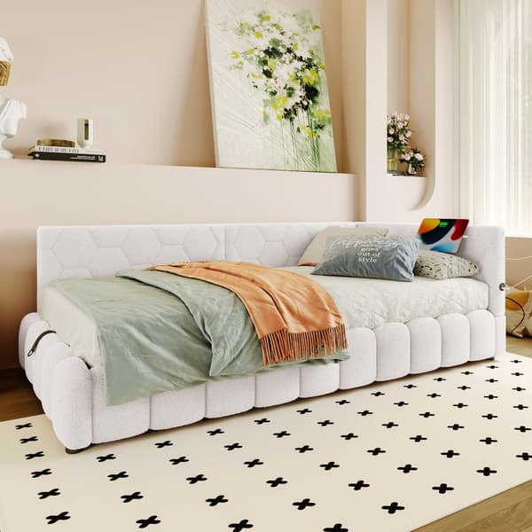 Daybett, 90\*200cm, Schlafsofa, Kevyt ruoste, LED-valo, Hydraulinen nostomekanismi, USB ja Type-C, Valkoinen
