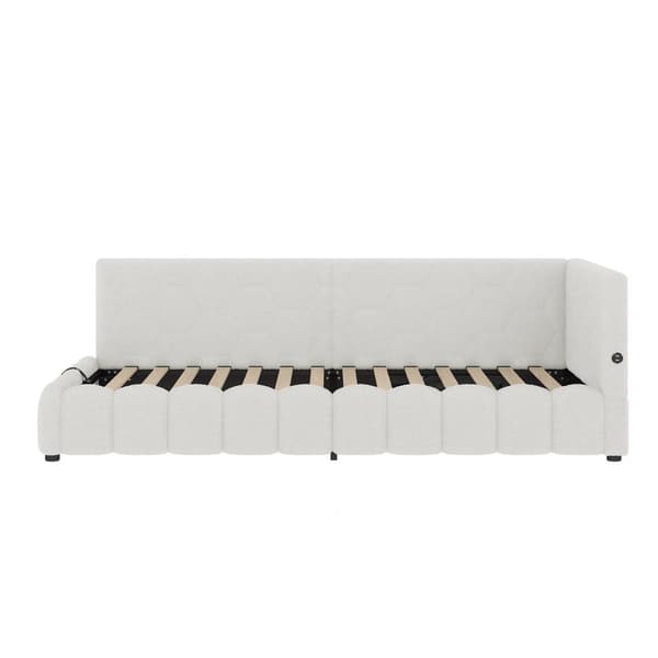 Daybett, 90\*200cm, Schlafsofa, Kevyt ruoste, LED-valo, Hydraulinen nostomekanismi, USB ja Type-C, Valkoinen