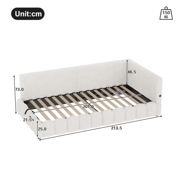 Daybett, 90\*200cm, Schlafsofa, Kevyt ruoste, LED-valo, Hydraulinen nostomekanismi, USB ja Type-C, Valkoinen