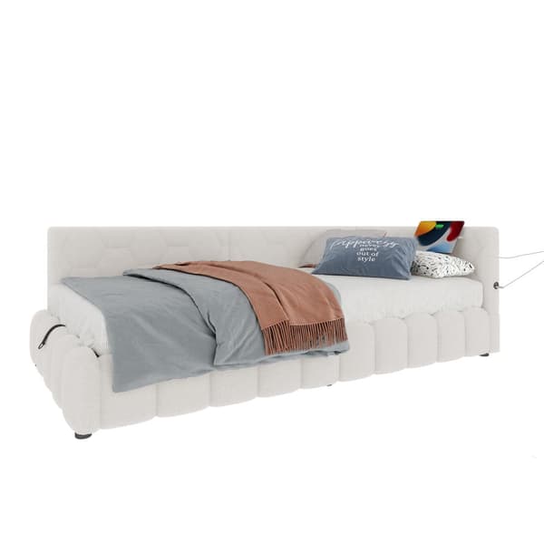 Daybett, 90\*200cm, Schlafsofa, Kevyt ruoste, LED-valo, Hydraulinen nostomekanismi, USB ja Type-C, Valkoinen