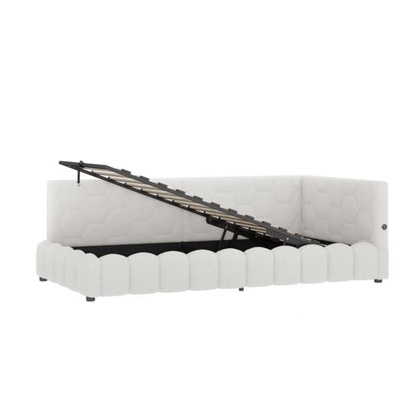 Daybett, 90\*200cm, Schlafsofa, Kevyt ruoste, LED-valo, Hydraulinen nostomekanismi, USB ja Type-C, Valkoinen