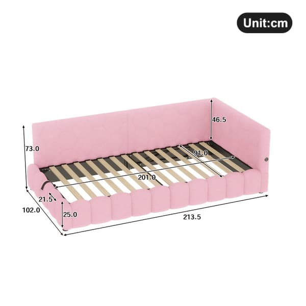 Daybett, 90\*200cm, Schlafsofa, mit Lattenrost, LED-Lichtleiste, hydraulischer Hebemechanismus, USB-Type-C, Vliesimitat, Rosa