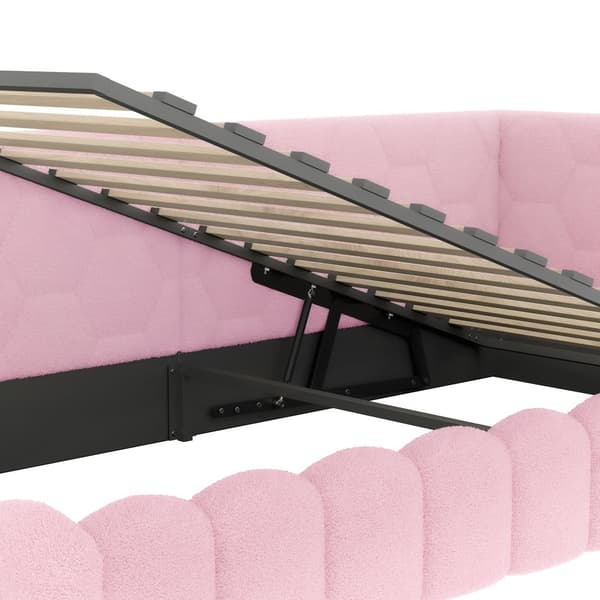Daybett, 90\*200cm, Schlafsofa, mit Lattenrost, LED-Lichtleiste, hydraulischer Hebemechanismus, USB-Type-C, Vliesimitat, Rosa