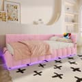 Pikkukuva 2 / 11: Daybett, 90\*200cm, Schlafsofa, mit Lattenrost, LED-Lichtleiste, hydraulischer Hebemechanismus, USB-Type-C, Vliesimitat, Rosa