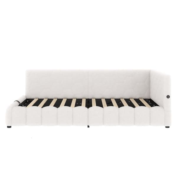 Daybett 140x200cm, Schlafsofa, LED-Lichtleiste, hydrauliikka, USB+Type-C, Vliesimitat, Weiß