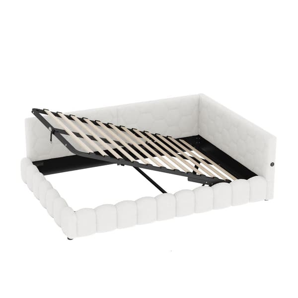 Daybett 140x200cm, Schlafsofa, LED-Lichtleiste, hydrauliikka, USB+Type-C, Vliesimitat, Weiß