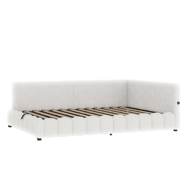 Daybett 140x200cm, Schlafsofa, LED-Lichtleiste, hydrauliikka, USB+Type-C, Vliesimitat, Weiß