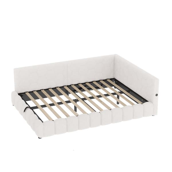 Daybett 140x200cm, Schlafsofa, LED-Lichtleiste, hydrauliikka, USB+Type-C, Vliesimitat, Weiß