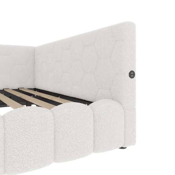 Daybett 140x200cm, Schlafsofa, LED-Lichtleiste, hydrauliikka, USB+Type-C, Vliesimitat, Weiß
