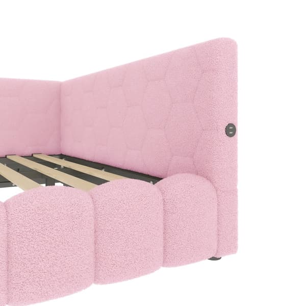 Daybett, 140x200cm, Schlafsofa, LED-Lichtleiste, hydraulischer Hebemechanismus, USB+Type-C, Vliesimitat, Pinkki