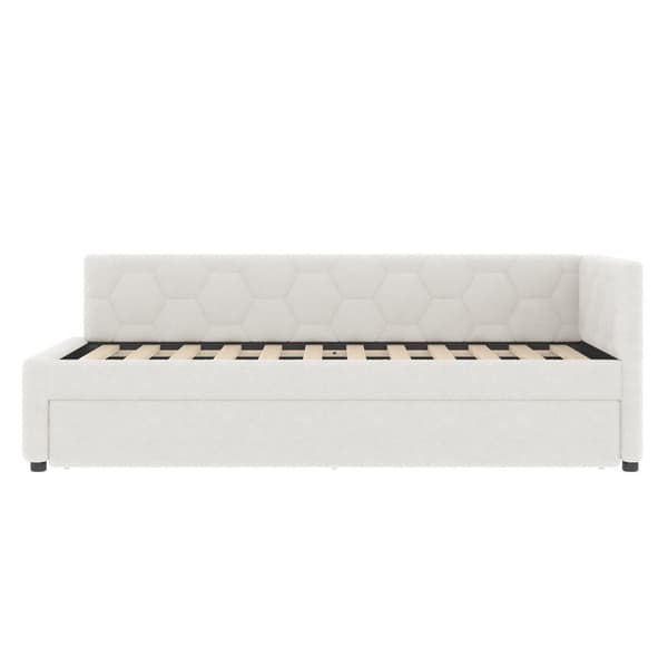 Daybett, 90\*200cm, Schlafsofa, mit Ausziehbett, USB & Type-C, Nachttischlampe, Vliesimitat, Weiß