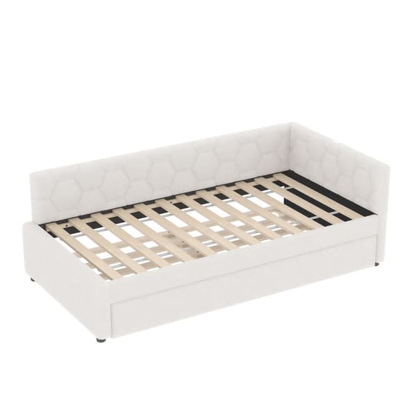 Daybett, 90\*200cm, Schlafsofa, mit Ausziehbett, USB & Type-C, Nachttischlampe, Vliesimitat, Weiß