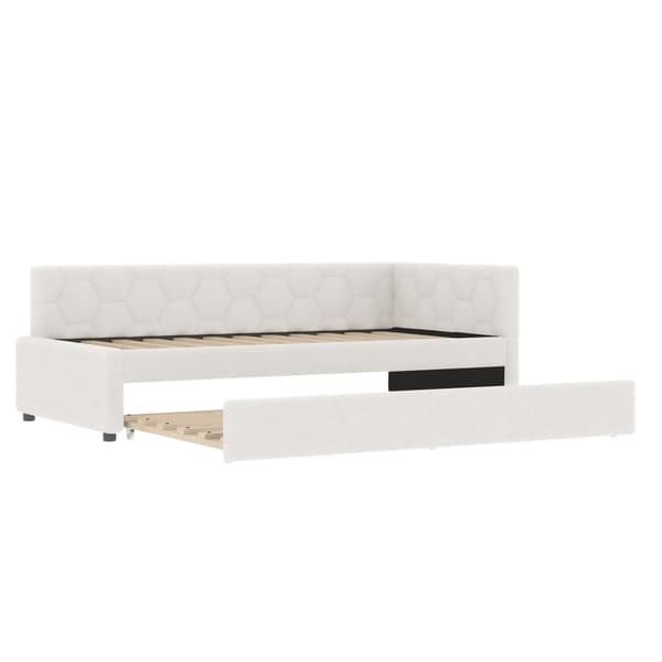 Daybett, 90\*200cm, Schlafsofa, mit Ausziehbett, USB & Type-C, Nachttischlampe, Vliesimitat, Weiß