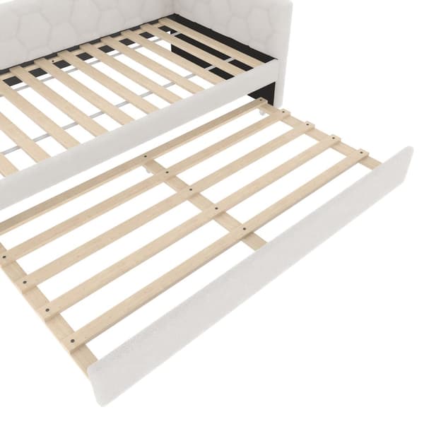 Daybett, 90\*200cm, Schlafsofa, mit Ausziehbett, USB & Type-C, Nachttischlampe, Vliesimitat, Weiß