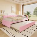 Miniatyrbild 2 av 11: Daybett, 90x200cm, Tagesbett, Schlafsofa, mit Lattenrost, Ausziehbett, USB-Anschluss, Vliesimitat, Rosa