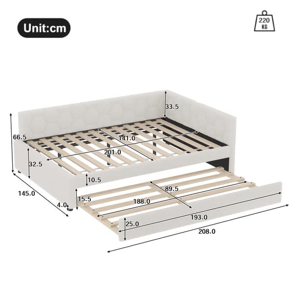 Daybett, 140\*200cm, Tagesbett, Schlafsofa, Bett mit Lattenrost, Nachttischlampe, Ausziehbett, USB-Anschluss, Type-C, Vliesimitat, Weiß