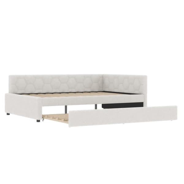 Daybett, 140\*200cm, Tagesbett, Schlafsofa, Bett mit Lattenrost, Nachttischlampe, Ausziehbett, USB-Anschluss, Type-C, Vliesimitat, Weiß