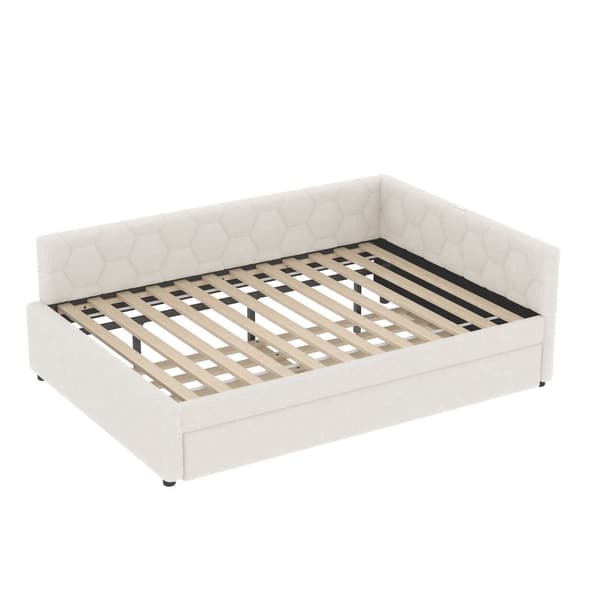 Daybett, 140\*200cm, Tagesbett, Schlafsofa, Bett mit Lattenrost, Nachttischlampe, Ausziehbett, USB-Anschluss, Type-C, Vliesimitat, Weiß