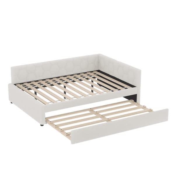 Daybett, 140\*200cm, Tagesbett, Schlafsofa, Bett mit Lattenrost, Nachttischlampe, Ausziehbett, USB-Anschluss, Type-C, Vliesimitat, Weiß