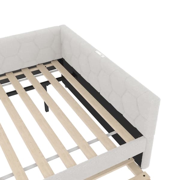 Daybett, 140\*200cm, Tagesbett, Schlafsofa, Bett mit Lattenrost, Nachttischlampe, Ausziehbett, USB-Anschluss, Type-C, Vliesimitat, Weiß