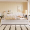 Pikkukuva 1 / 11: Daybett, 140\*200cm, Tagesbett, Schlafsofa, Bett mit Lattenrost, Nachttischlampe, Ausziehbett, USB-Anschluss, Type-C, Vliesimitat, Weiß