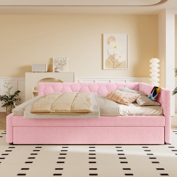 Daybett, 140\*200cm, Tagesbett, Schlafsofa, mit Nachttischlampe, Ausziehbett, USB & Type-C, Comfort-materiaali, Vliesimitat, Pinkki