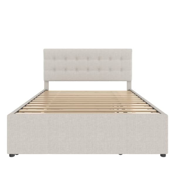 Pehmustettu kuolain, 140x200cm, Doppelbitt, Family kuolain, 3 Schubladen, Ausziehbares bitt, Verstellbares kopfteil, Ohne Matratze, beige